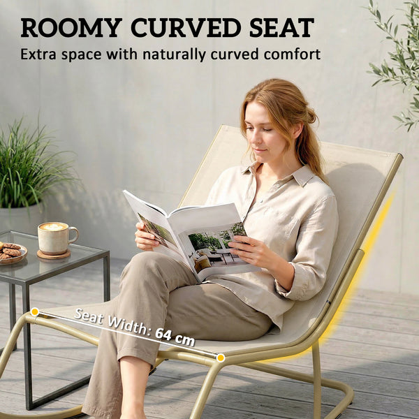 Fauteuil à bascule d'extérieur avec assise extra large 64 cm et coussin moelleux, fauteuil de jardin, balcon, véranda, kaki