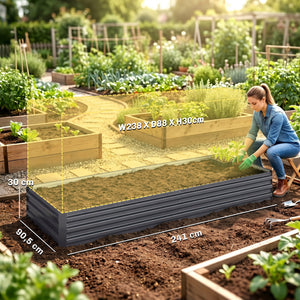 Carré Potager en Métal Modulable - Potager Surélevé 241x90,5x30cm en Acier Galvanisé - Jardinière Extérieur Anti-Rouille pour Légumes et Fleurs, Gris
