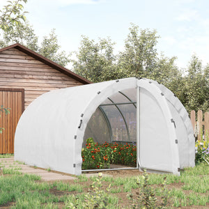 Serre de Jardin Tunnel Surface Sol 12 m² 4L x 3l x 2H m châssis Tubulaire renforcé 25 mm Double Porte avec poignées Blanc