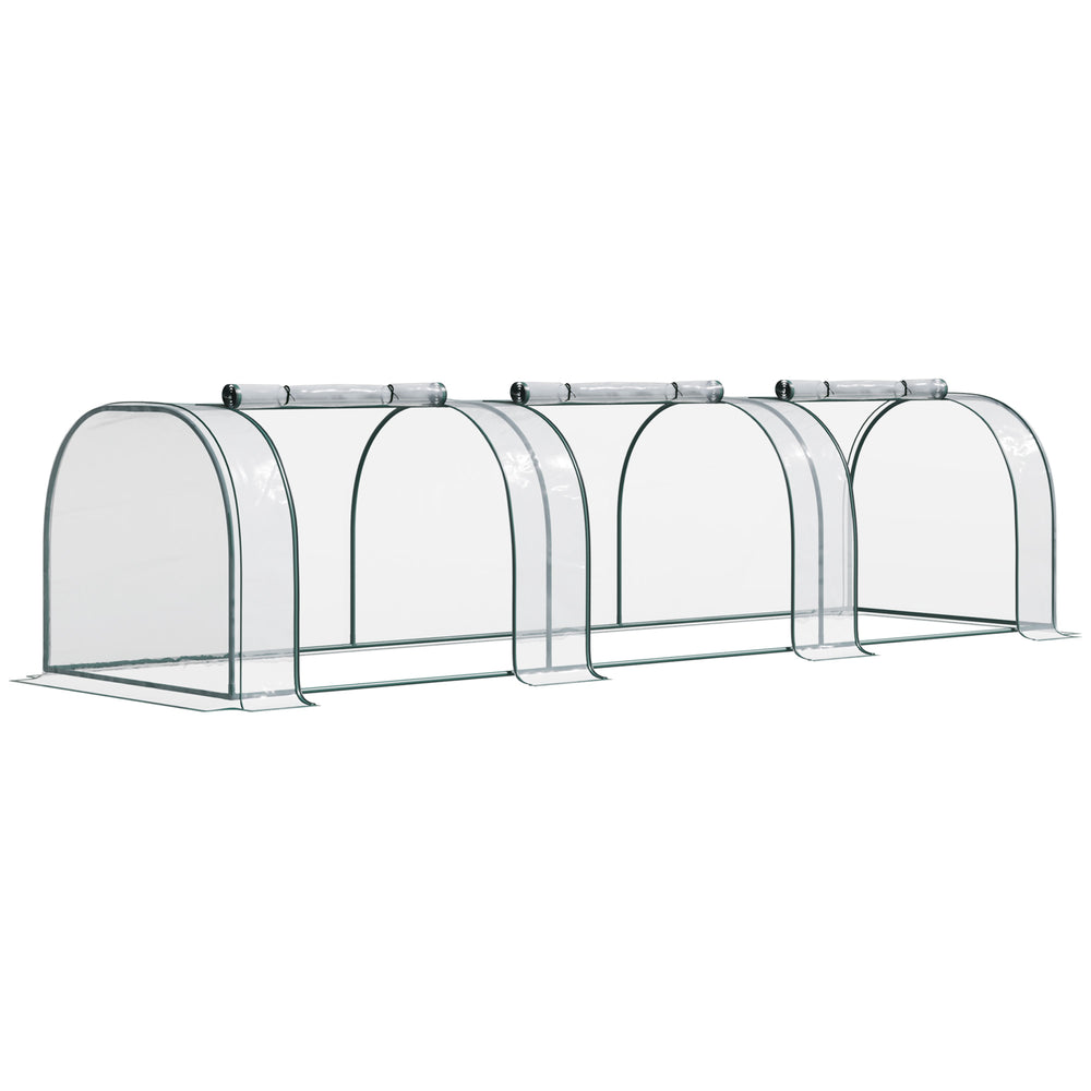 Mini Serre de Jardin, Mini Serre Tunnel, Serre à Tomates 3,5L x 1l x 0,8H m, Acier, PVC Haute Densité Anti-UV, 3 Fenêtres avec Zip Enroulables, Vert et Transparent