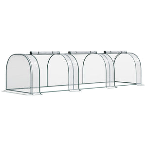 Mini Serre de Jardin, Mini Serre Tunnel, Serre à Tomates 3,5L x 1l x 0,8H m, Acier, PVC Haute Densité Anti-UV, 3 Fenêtres avec Zip Enroulables, Vert et Transparent