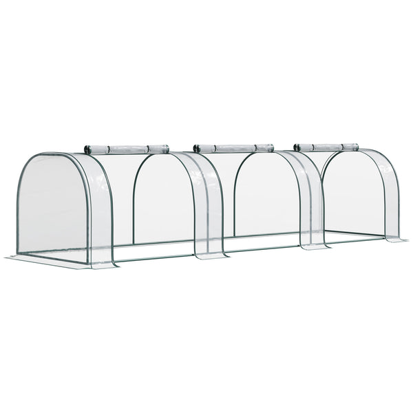 Mini Serre de Jardin, Mini Serre Tunnel, Serre à Tomates 3,5L x 1l x 0,8H m, Acier, PVC Haute Densité Anti-UV, 3 Fenêtres avec Zip Enroulables, Vert et Transparent