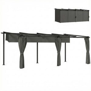 Pergola rétractable 3 x 6 m avec rideaux latéraux, tonnelle de jardin en métal avec protection solaire UPF30+, abri pour terrasse, patio, gris foncé