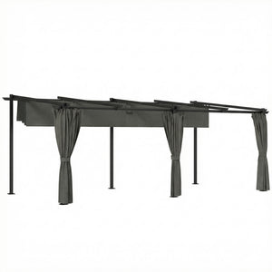 Pergola rétractable 3 x 6 m avec rideaux latéraux, tonnelle de jardin en métal avec protection solaire UPF30+, abri pour terrasse, patio, gris foncé