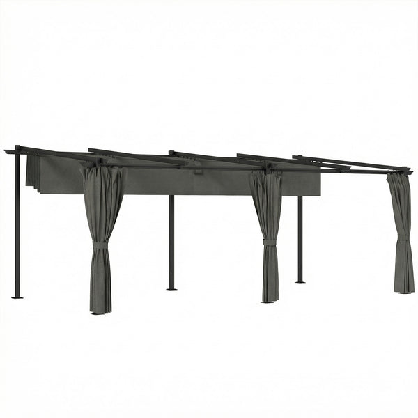 Pergola rétractable 3 x 6 m avec rideaux latéraux, tonnelle de jardin en métal avec protection solaire UPF30+, abri pour terrasse, patio, gris foncé