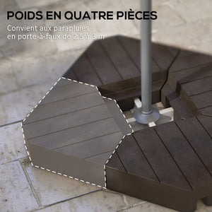 Lot de 4 dalles de parasol Poids de lestage carré pour parasols déportés pieds croix - à remplir d'eau ou de sable jusqu'à 60/80 kg - Marron