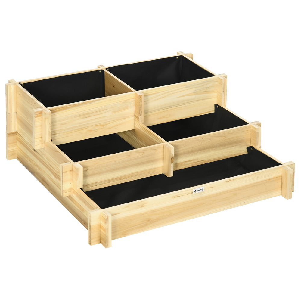 Carré Potager de jardin en Bois massif, Jardinière Surélevé en Escalier 3 Niveaux, 93 x 93 x 35 cm, pour Jardin Balcon Terrasse, effet Bois Naturel