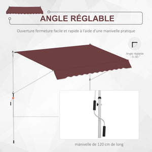 Store banne Manuel rétractable 3L x 1,5l m Auvent Téléscopique sans Perçage Inclinaison et Hauteur réglable Installation Rapide métal alu Polyester Anti-UV bordeaux
