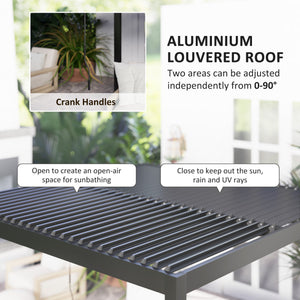 Pergola jardin extérieur en aluminium 3 x 3 m pergola bioclimatique à toit réglable avec rideaux, système de drainage caché, tonnelle de jardin anti-UV 90+ pour terrasse patio cour, gris