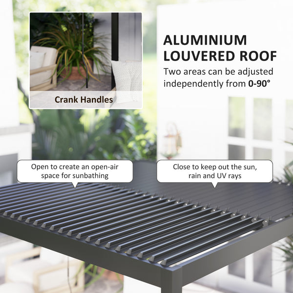 Pergola jardin extérieur en aluminium 3 x 3 m pergola bioclimatique à toit réglable avec rideaux, système de drainage caché, tonnelle de jardin anti-UV 90+ pour terrasse patio cour, gris