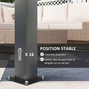 Pergola jardin extérieur en aluminium 3 x 3 m pergola bioclimatique à toit réglable avec rideaux, système de drainage caché, tonnelle de jardin anti-UV 90+ pour terrasse patio cour, gris