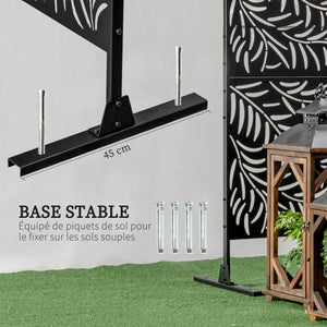 Panneau décoratif extérieur 122 x 198 cm, paravent extérieur en acier, motifs de branches de saule découpées, pour jardin, balcon, terrasse, noir