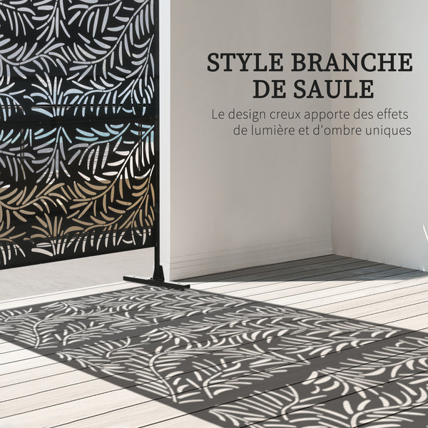 Panneau décoratif extérieur 122 x 198 cm, paravent extérieur en acier, motifs de branches de saule découpées, pour jardin, balcon, terrasse, noir