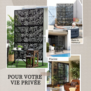 Panneau décoratif extérieur 122 x 198 cm, paravent extérieur en acier, motifs de branches de saule découpées, pour jardin, balcon, terrasse, noir