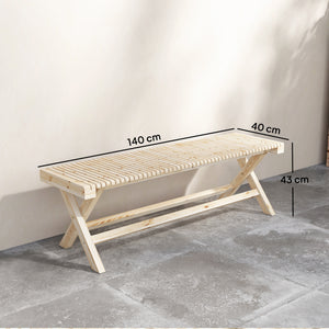 Banc de Jardin en Bois massif, Banquette de Jardin avec Assise à Lattes Effet Bois, Sans Dossier, pour Patio, Balcon, Parc, Capacité 240 kg, 140 x 40 x 43 cm, effet Bois Naturel