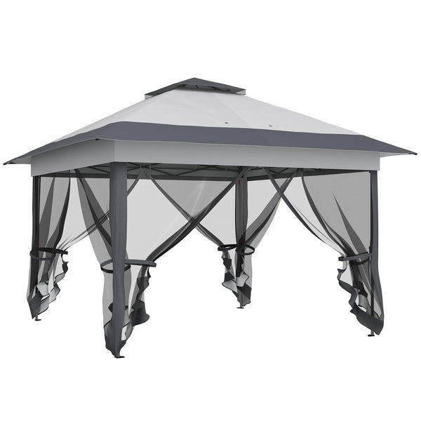 Tonnelle de jardin extérieur tonnelle pliante 3,6x3,6m avec double toit acier polyester moustiquaires + sac de transport à roulettes gris