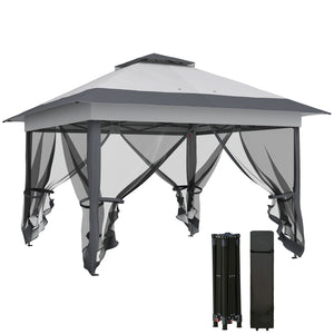 Tonnelle de jardin extérieur tonnelle pliante 3,6x3,6m avec double toit acier polyester moustiquaires + sac de transport à roulettes gris
