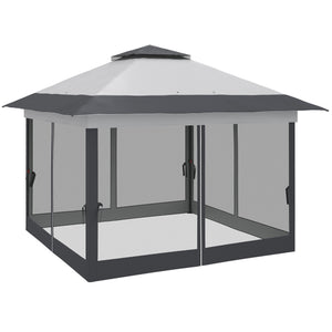Tonnelle de jardin extérieur tonnelle pliante 3,6x3,6m avec double toit acier polyester moustiquaires + sac de transport à roulettes gris