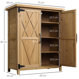 Abri de jardin Armoire de jardin pour outils 75L x 40l x 90H cm 3 étagères 2 portes Toit en asphalte imperméable Bois de sapin jaune