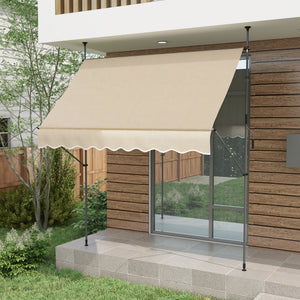 Store banne autoportant manuel auvent rétractable 2,5L x 1,2l x 2,1-3H m inclinaison réglable pour balcon sans trous à percer métal alu polyester sable