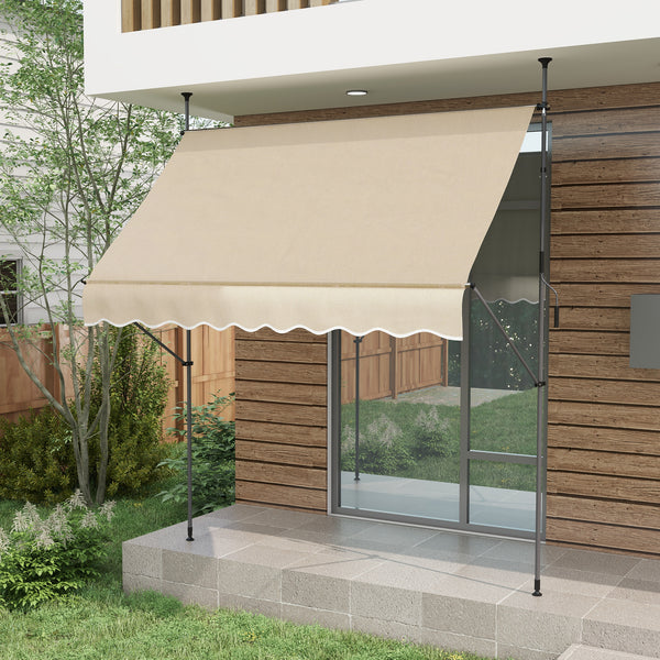 Store banne autoportant manuel auvent rétractable 2,5L x 1,2l x 2,1-3H m inclinaison réglable pour balcon sans trous à percer métal alu polyester sable