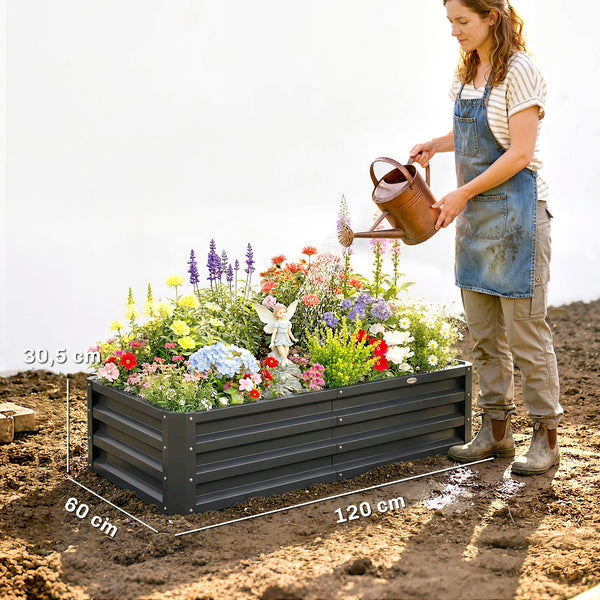 Carré potager de jardin 120 x 60 x 30,5 cm acier galvanisée gris