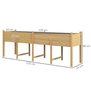 Jardinière sur Pieds Potager surélevé, Inserts d'irrigation + Feutre de Drainage Inclus Bois Sapin pré-huilé, dim. 225L x 55l x 80H cm