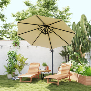 Parasol déporté octogonal inclinable parasol rotatif 360° avec pied en croix 8 beleines manivelle inclus châssis alu. acier Ø 3 x 2,5H m beige