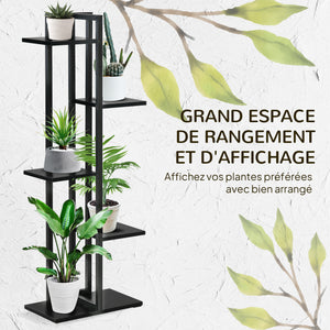 Étagère à fleurs en acier 5 niveaux intérieur et extérieur, support de plantes, étagère à plantes pour jardin, balcon, salon, chambre, 40 x 22 x 113 cm, noir