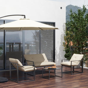 Salon de jardin extérieur 4 pièces avec coussins ultra-épais 15cm - ensemble mobilier de jardin et salon bas pour terrasse - canapé 2 places avec table basse et 2 fauteuils, cadre acier noir