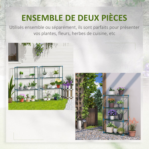 Lot de 2 Étagères à Fleurs en acier 4 Niveaux Intérieur et Extérieur, support de plantes étagère à plantes pour Jardin, Balcon, Salon, 70 x 27 x 110 cm, vert
