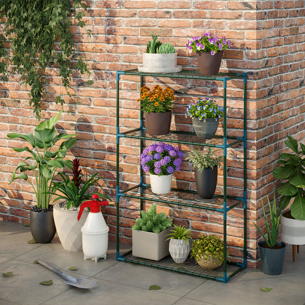 Lot de 2 Étagères à Fleurs en acier 4 Niveaux Intérieur et Extérieur, support de plantes étagère à plantes pour Jardin, Balcon, Salon, 70 x 27 x 110 cm, vert
