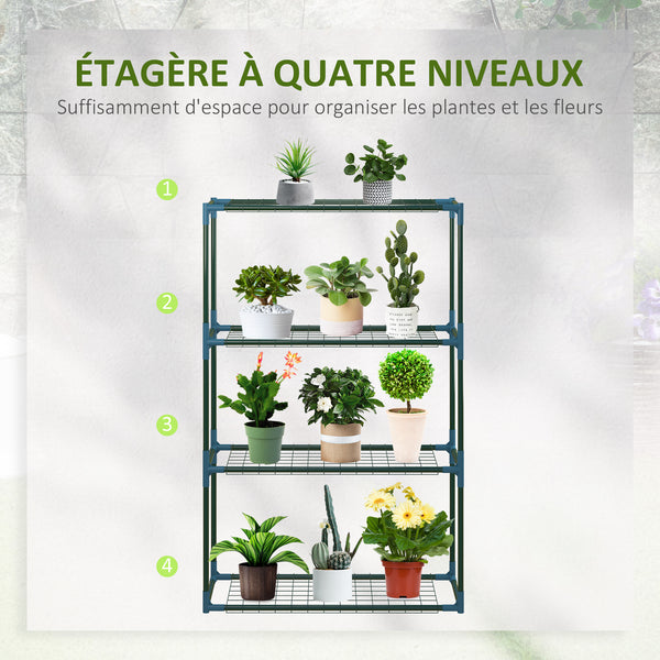 Lot de 2 Étagères à Fleurs en acier 4 Niveaux Intérieur et Extérieur, support de plantes étagère à plantes pour Jardin, Balcon, Salon, 70 x 27 x 110 cm, vert