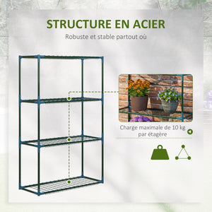 Lot de 2 Étagères à Fleurs en acier 4 Niveaux Intérieur et Extérieur, support de plantes étagère à plantes pour Jardin, Balcon, Salon, 70 x 27 x 110 cm, vert