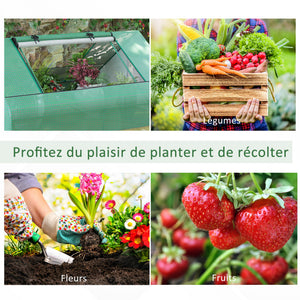 Mini serre de jardin mini serre tunnel 180 x 140 x 80 cm toit pointu acier PE haute densité 140 g/m² Anti-UV 2 grandes fenêtres enroulables vert foncé