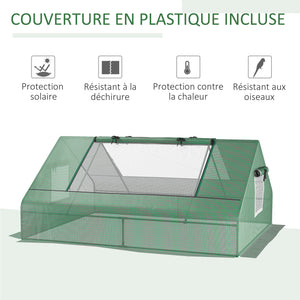 Mini serre de jardin mini serre tunnel 180 x 140 x 80 cm toit pointu acier PE haute densité 140 g/m² Anti-UV 2 grandes fenêtres enroulables vert foncé