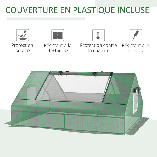 Mini serre de jardin mini serre tunnel 180 x 140 x 80 cm toit pointu acier PE haute densité 140 g/m² Anti-UV 2 grandes fenêtres enroulables vert foncé