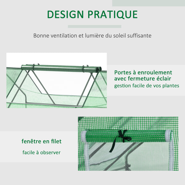 Mini serre de jardin mini serre tunnel 180 x 140 x 80 cm toit pointu acier PE haute densité 140 g/m² Anti-UV 2 grandes fenêtres enroulables vert foncé