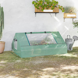 Mini serre de jardin mini serre tunnel 180 x 140 x 80 cm toit pointu acier PE haute densité 140 g/m² Anti-UV 2 grandes fenêtres enroulables vert foncé