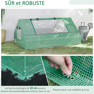 Mini serre de jardin mini serre tunnel 180 x 140 x 80 cm toit pointu acier PE haute densité 140 g/m² Anti-UV 2 grandes fenêtres enroulables vert foncé