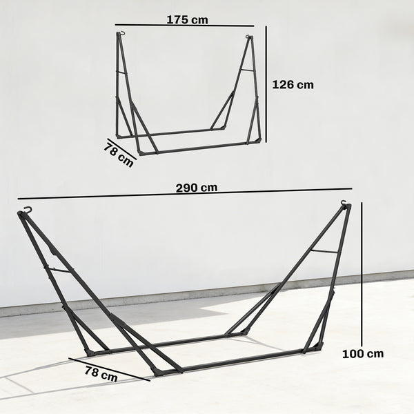 Support de Hamac 290 cm, Cadre de Hamac en Acier Pliable, Portable et Réglable avec Sac de Transport, Capacité de 120 kg, Noir