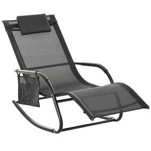 Chaise Longue à Bascule - Rocking Chair Ergonomique - tétière Amovible, accoudoirs, Pochette Rangement - métal époxy textilène Noir