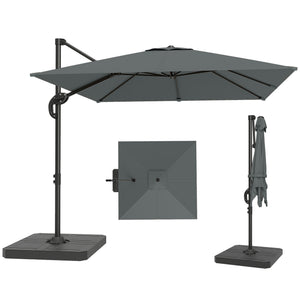 Parasol déporté carré 2,4x2,4m avec pied et dalles lestage - parasol de jardin extérieur, mât aluminium et rotatif 360° par pédale - UV50+ et inclinaison 5 positions pour terrasse, gris