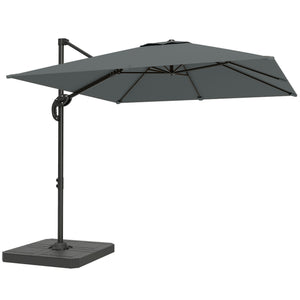 Parasol déporté carré 2,4x2,4m avec pied et dalles lestage - parasol de jardin extérieur, mât aluminium et rotatif 360° par pédale - UV50+ et inclinaison 5 positions pour terrasse, gris