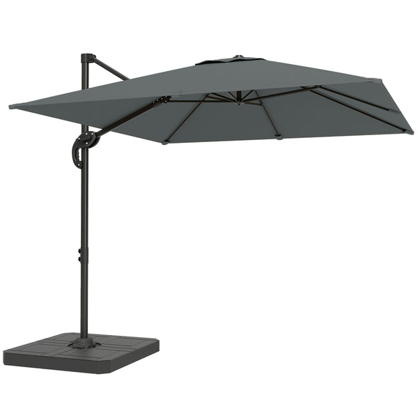 Parasol déporté carré 2,4x2,4m avec pied et dalles lestage - parasol de jardin extérieur, mât aluminium et rotatif 360° par pédale - UV50+ et inclinaison 5 positions pour terrasse, gris