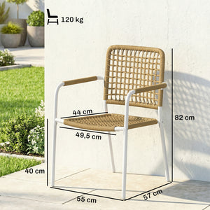 Lot de 2 Chaises de Jardin en Résine Tressée, Chaise de Salle à Manger Empilables avec Accoudoirs et Dossier, Fauteuil de Jardin Exterieur pour Balcon Terrasse Patio, Jaune