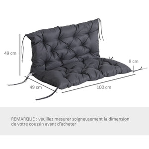 Coussin de banc matelas assise dossier pour banc de jardin coussin balancelle canapé 3 places grand confort 100 x 98 x 8 cm gris