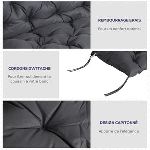 Coussin de banc matelas assise dossier pour banc de jardin coussin balancelle canapé 3 places grand confort 100 x 98 x 8 cm gris