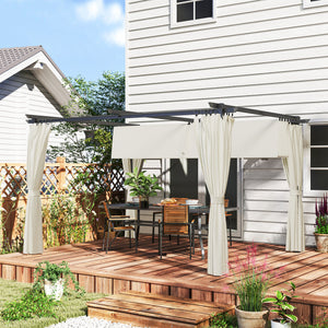 Pergola 3 x 3 m avec Auvent Rétractable et Rideaux, Tonnelle Extérieure UPF30+ pour Jardin, Patio, Terrasse, Crème