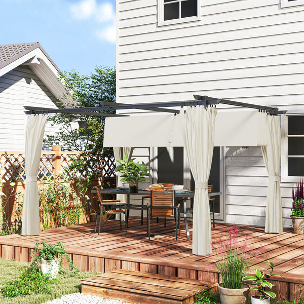 Pergola 3 x 3 m avec Auvent Rétractable et Rideaux, Tonnelle Extérieure UPF30+ pour Jardin, Patio, Terrasse, Crème